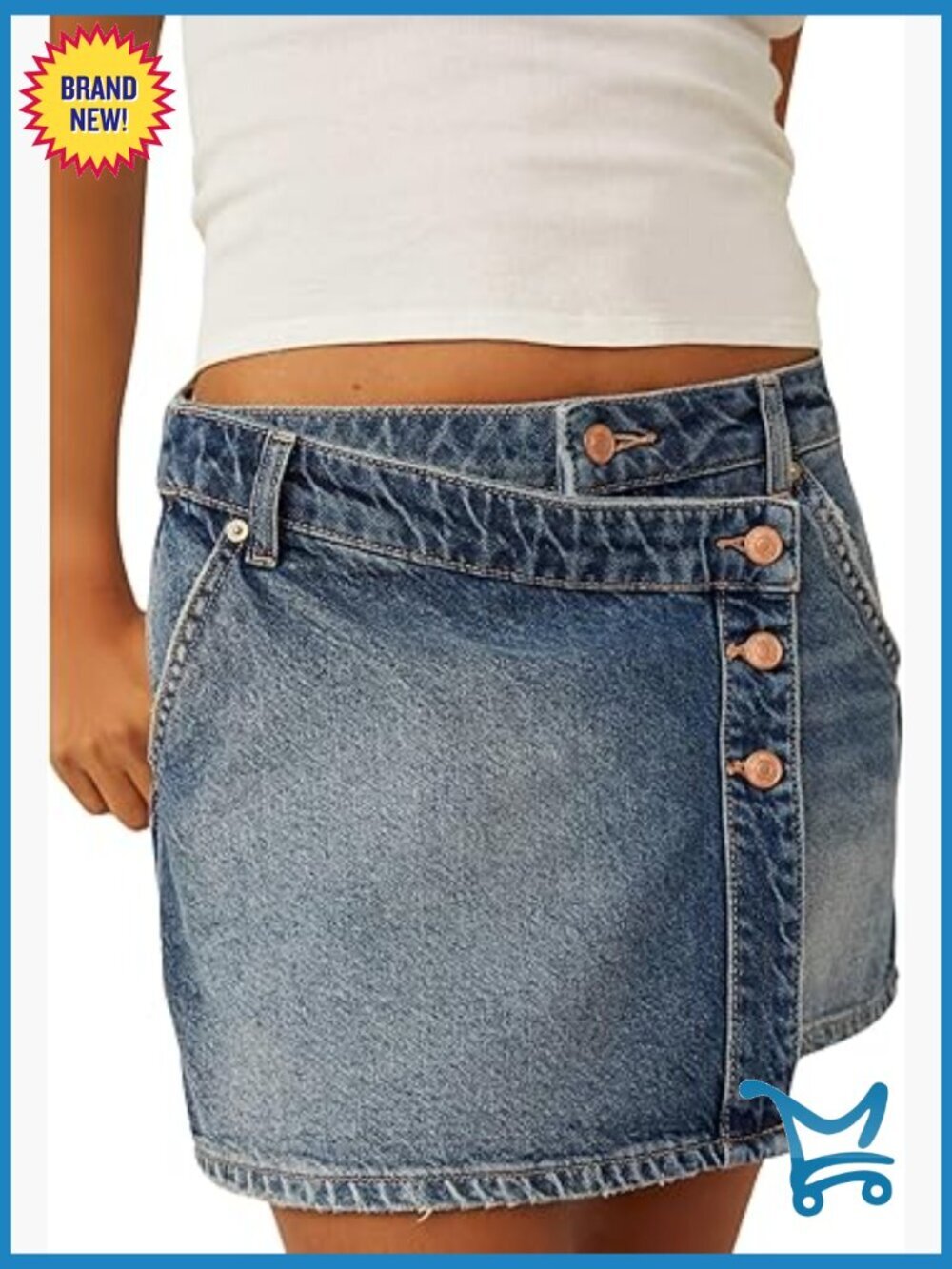 Denim Mini Skirt with Button & Zip Closure